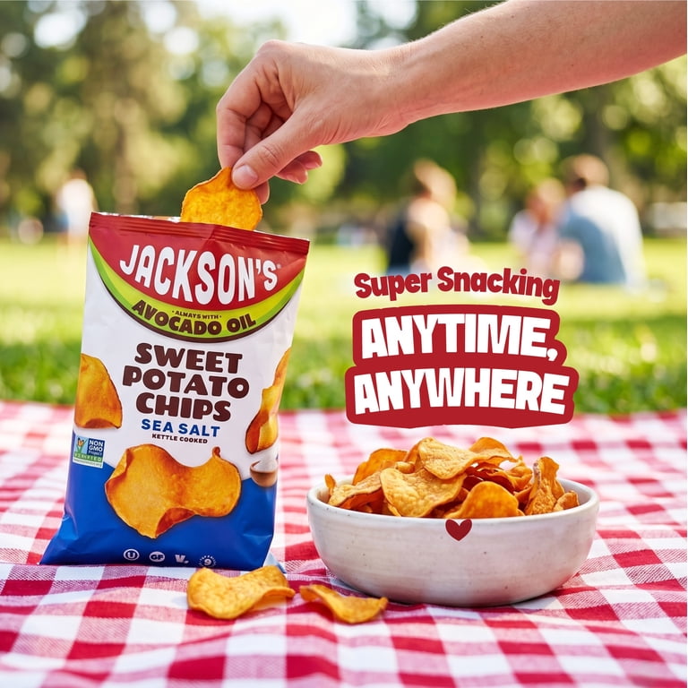 3 pack) Jackson's Sweet Potato Kettle Chips with Sea Salt, Avocado