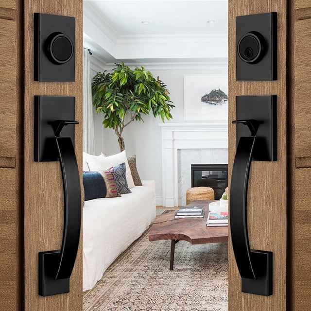 Poignée de Porte d'Entrée à Double Porte de Style Traditionnel avec Clé, avec Levier de Poignée, en Mat (Ensemble Clé et Factice) MDHSTDBSETBR