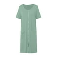 thumbnail image 4 of Women's Solid Casual Short Sleeve Nightgown - Zipper Robe Pajamas with Pockets, Lightweight Polyester, Sizes S-XXL, 4 of 6