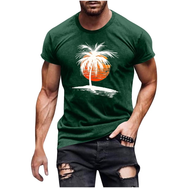 Hombres Pantalones Cortos de Manga Corta Impresa Casual Cuello Redondo Superior, Camisa de Moda para el Verano Y la Primavera