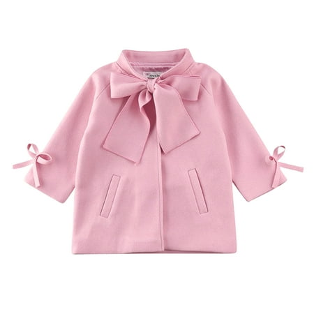 

TAIAOJING Toddler Boy Girl Hoodies Clothes Winter Long Sleeve Warm Woollen Coat Jacket Solid Color Bow Tie For Babys Clothes 3-4 Years