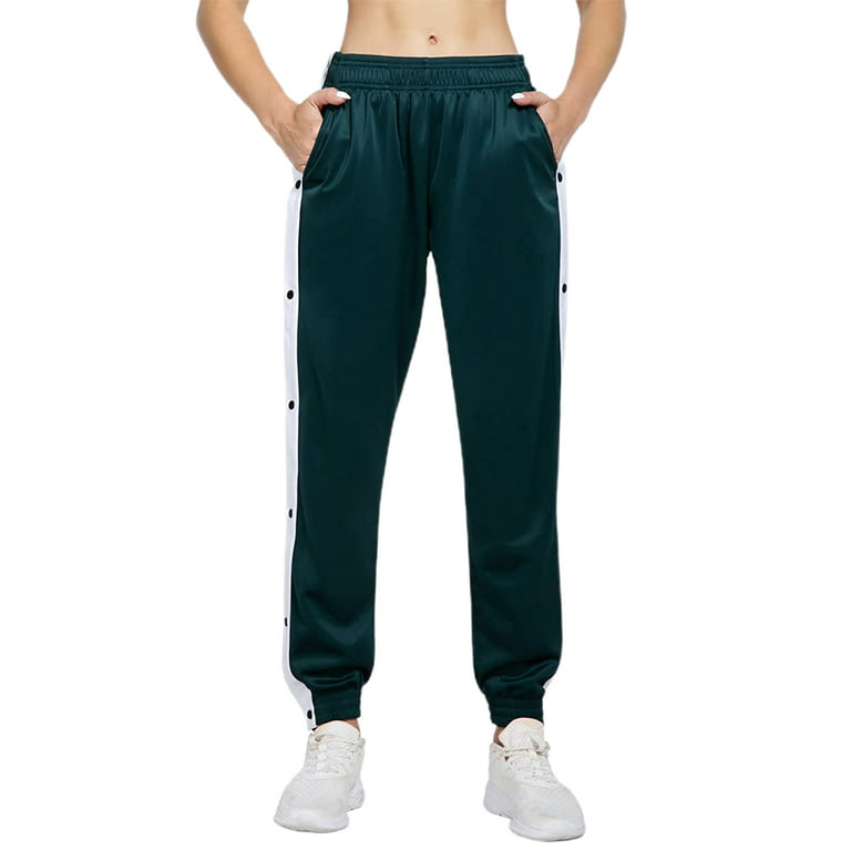 Women's Snap Button Track Pants Full-Open Side Button Pants with