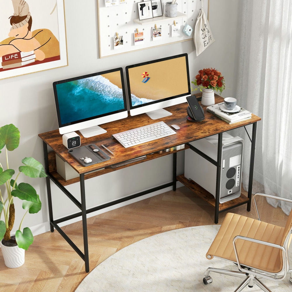 Demi Bonn 55" Computer Desk with Charging Station, Small Home Office Desk Study Writing Table, Brown