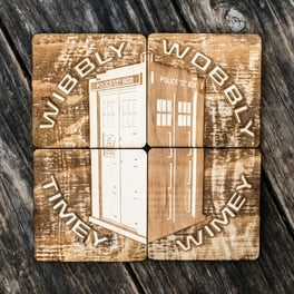 Wibbly Wobbly Timey Wimey Wood Coaster Set of 4 4x4in Raw Wood Wibbly Wobbly Timey Wimey Wood Coaster Set of 4 4x4in Raw Wood
