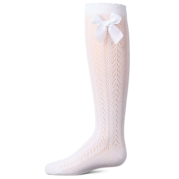 MeMoi  Crochet Bow Cotton Blend Knee High Sock - Girls - Female, 4, Winter White
