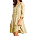 thumbnail image 4 of Odbmxy Boho Mini Dresses for Women Fall 3/4 Sleeve Shift Regular Tunic Embroidery Dress for Women Vacation Tent, 4 of 6