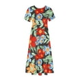thumbnail image 4 of Jusqu'à 65 % de Réduction! Robes de Mode d'Été pour Femmes 2024 Grande Taille Col Rond Manches Courtes Mi-Mollet Double Poche Imprimé Floral Robe Manches Courtes Col Rond, 4 of 5