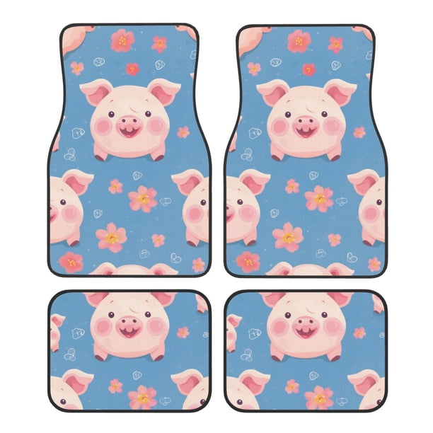 Balery Cute Pig Flowers Juego de 4 Alfombrillas para Auto, Revestimientos de Caucho Resistente, Diseño Antideslizante