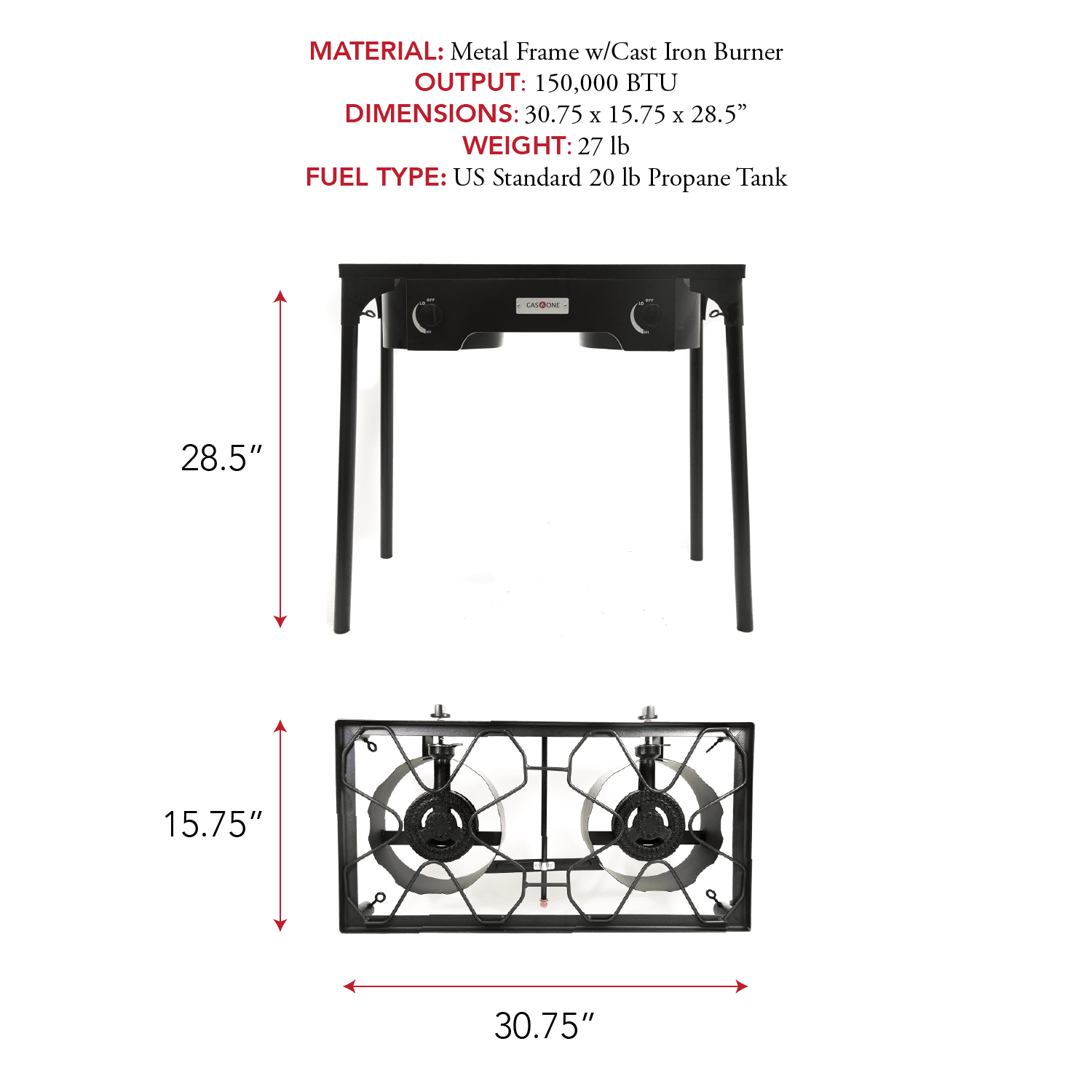 Gas One Double Burner Gas Propane Cooker Outdoor Camp Stove, BBQ Grill