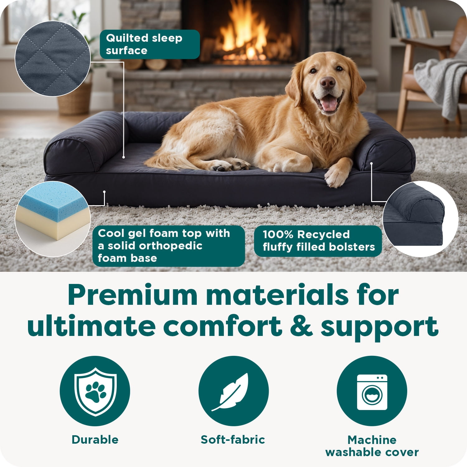 FurHaven Quilted Cooling Gel-Top Sofa Pet Bed, Iron Gray, JumboPlus, 1 Count