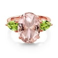 thumbnail image 2 of Gem Stone King 18K Rose Gold Plated Silver Peach Nano Morganite and Green Peridot Ring for Women (10.57 Cttw, 14X10MM Oval and 7X5MM Pear Shape, Gemstone October Birthstone, Size 5), 2 of 3