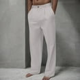 thumbnail image 2 of hotojiny Mens Dress Pants Cotton Linen Button up Work Pants Loose Fit Lightweight Pleated Yoga Beach Casual Pants for Business, 2 of 6