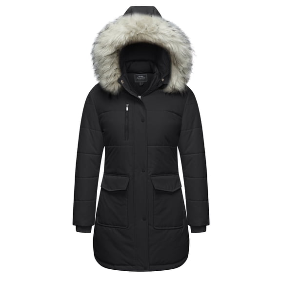 Ampake Women's Puffer Jacket Winter Coat Warm Waterproof Thicken Parka with Hood Black L