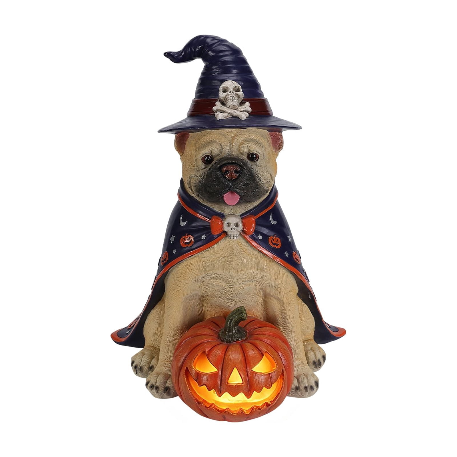 Alvantor Halloween Dog Decorations Bull Dog Figurine with Witch Hat & Pumpkin