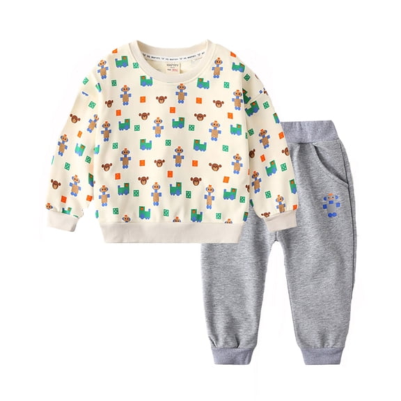 BOOMNY Children Boys Outfit Sets 2 Peice Graphic Long Sleeve Sweatshirts Pants Outfits for Kids Comfy Clothing Set