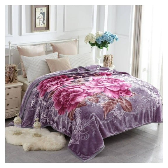 TiaGOC Soft Blanket Heavy Korean Mink Blanket, 5 LB Fleece Blanket - 2 Ply Reversible 520GSM Silky Soft Plush Warm Blanket for Autumn Winter (Queen, Peony/Peony)