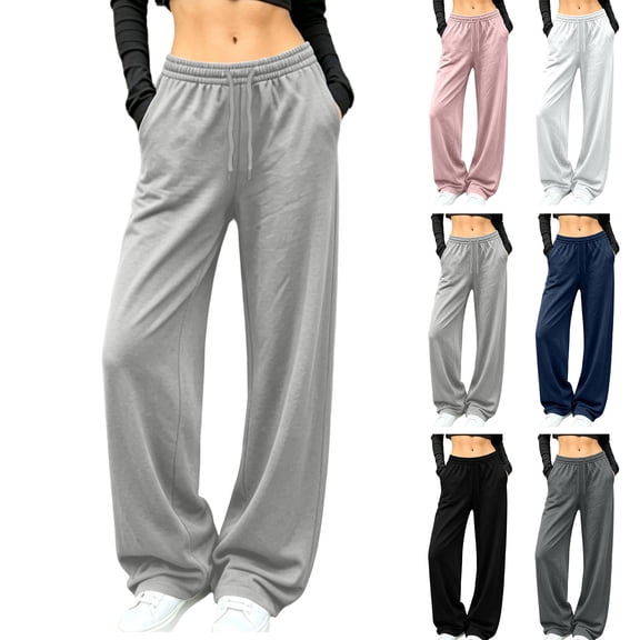 LEAVINGSUO Women's Wide Leg Sweatpants Drawstring High Waist Soft Fleece Lined Track Pants With Pockets Fall Winter Workout Jogge Black XS