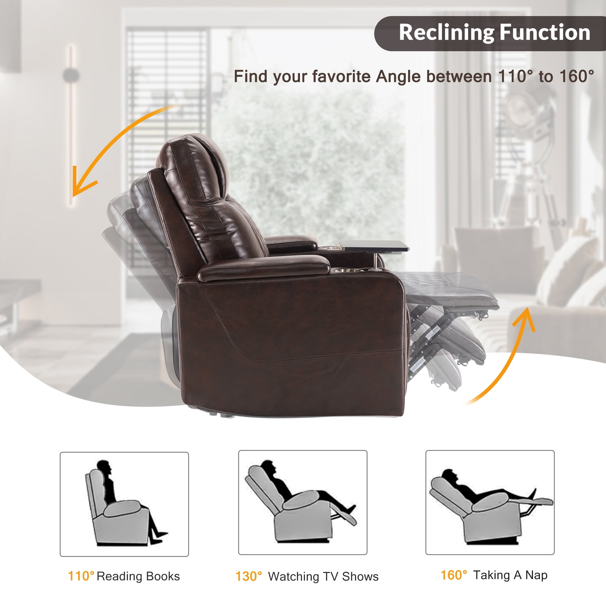 Euroco Modern Power Recliner Chair with USB Port, Swivel Tray Table, Hidden Arm Storage & Dual Cup Holders – Electric Reclining Seat for Living Room or Home Theater
