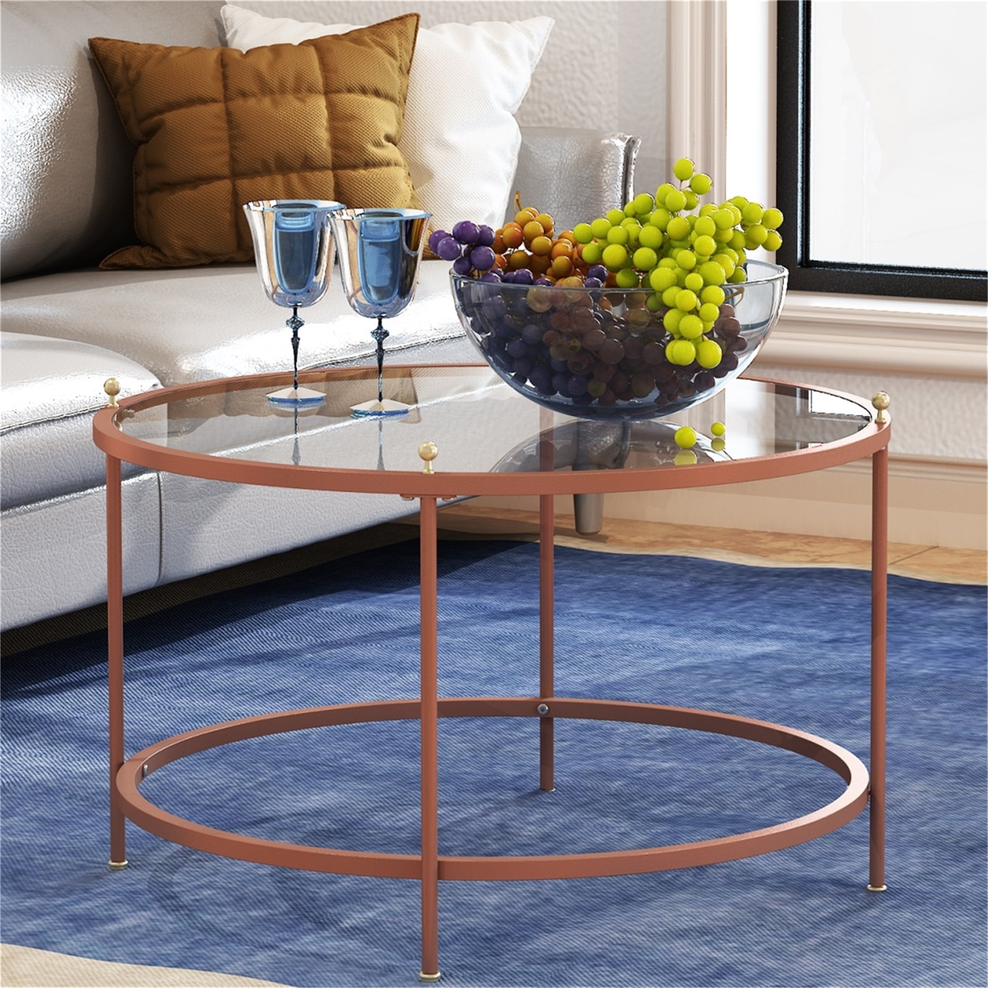 Spaco Glass Coffee Table Round for Living Room Center Coffee Table with Storage Spaco Glass Coffee Table Round for Living Room Center Coffee Table with Storage