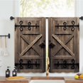 thumbnail image 5 of Brown Barn Door Kitchen Curtains 27.5W x 39L Inch Wood Wooden Farmhouse Rustic Country Vintage Rod Pocket Short Cafe Tier Small Window Treatment Drapes Decor 2 Panels, 5 of 6