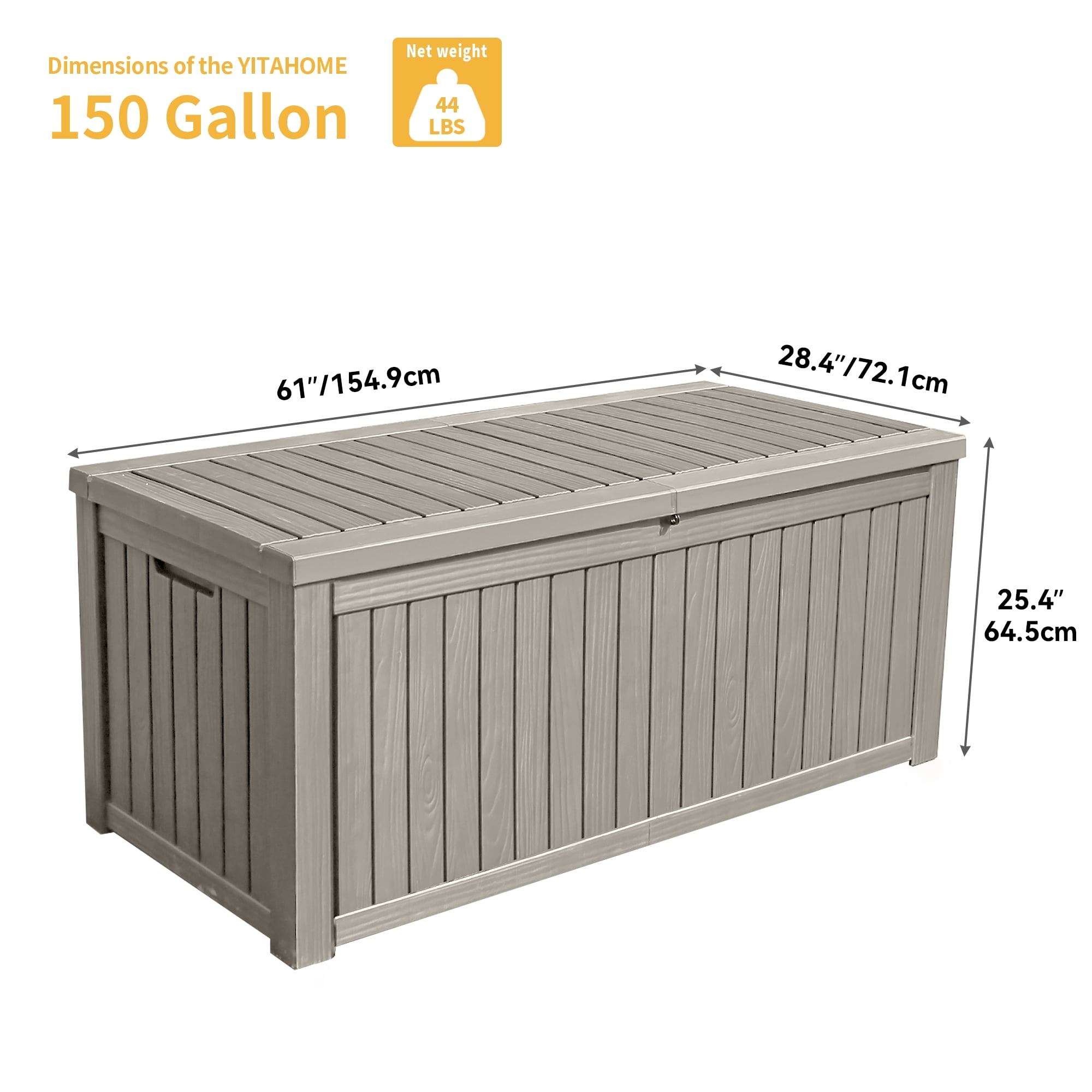 Uforic 150 Gallon Resin Deck Box,Outdoor Garden Storage Box with Built-in Divider, Waterproof and Lockable,Brown