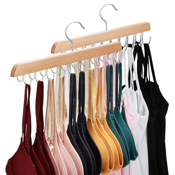 Bra Hanger for Closet, Tank Top Organizer 20 Hooks Capacity Foldable Wood Space Saving Hanger Closet Organizers and Storage for Dorm & Apartment for Tank Top, Hats etc.-2 Pack