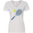 thumbnail image 3 of Inktastic Blue Tennis Racket and Ball Women's V-Neck T-Shirt, 3 of 5