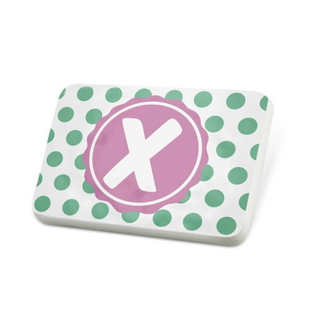 Porcelein Pin Monogram X White Green Polka Dots Lapel Badge – NEONBLOND