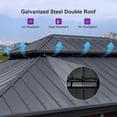 thumbnail image 4 of PURPLE LEAF 12' X 16' Solarium Permanent Hardtop Screened Gazebo Galvanized Steel Double Canopy Aluminum Outdoor Enclosed Gazebo for Hot Tub Lawn Deck Backyard Gray, 4 of 8