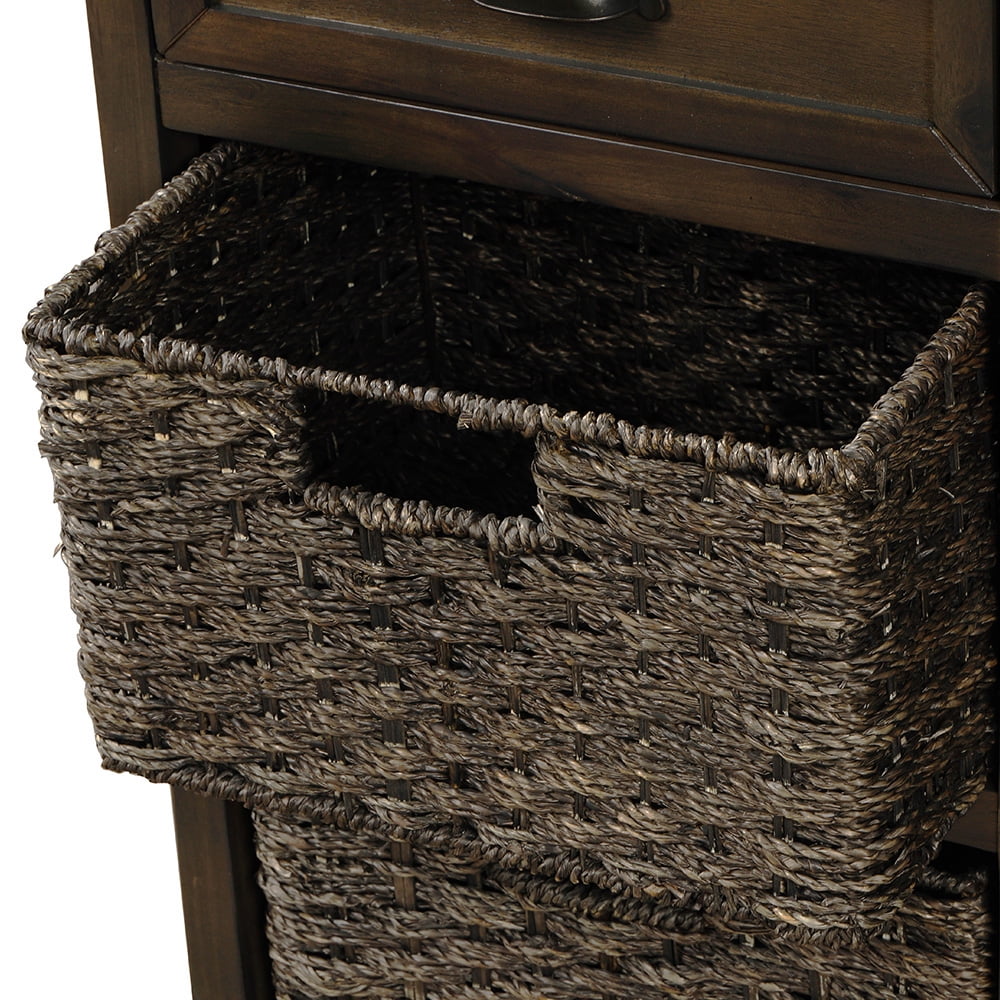 Lowestbest Rustic Storage Cabinet, Buffet Storage Cabinet with Four Classic Fabric Basket, Sideboard Entryway Table with 2Drawers for Kitchen Room, Dark Brown