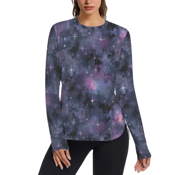 FORMRS Womens Long Sleeve Shirts UPF 50 Sun Protection Quick Dry Fishing Hiking Tops, Size S-2XL, Purple Sky Pattern
