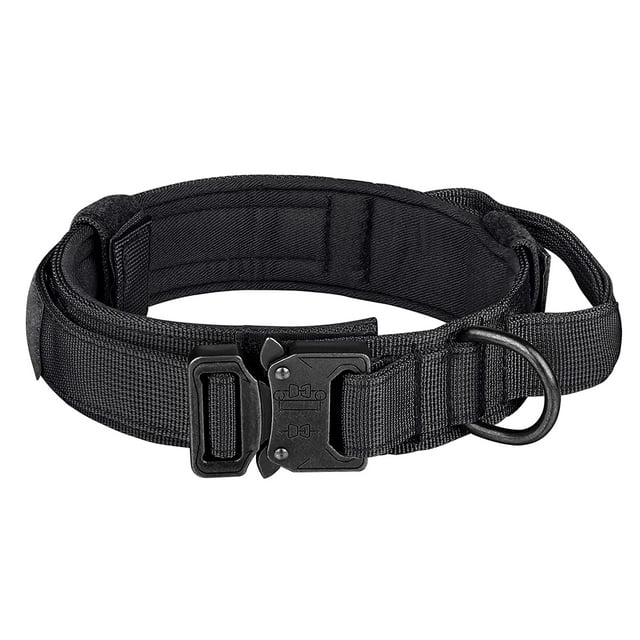 DEBGFS Tactical Dog Collar, Adjustable Military Training Nylon Dog Collar with Control Handle and Heavy Metal Buckle for Medium and Large Dogs,Black,Collar,XL