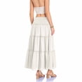 thumbnail image 5 of Vibrex Women's Skirt Women's Solid Color Cotton Linen Skirt with Pockets Women's High Waist Elastic 3-Layer Skirt Women's Ruffled Pleated Long Skirt For Dancing,Travel,Vacation_White_L, 5 of 6