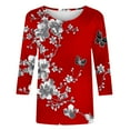 thumbnail image 5 of ZQUUVOU Women's T-Shirts Printed 3/4 Sleeves Blouse Crew Neck Casual Tunic Tops(F-Red,2XL), 5 of 7