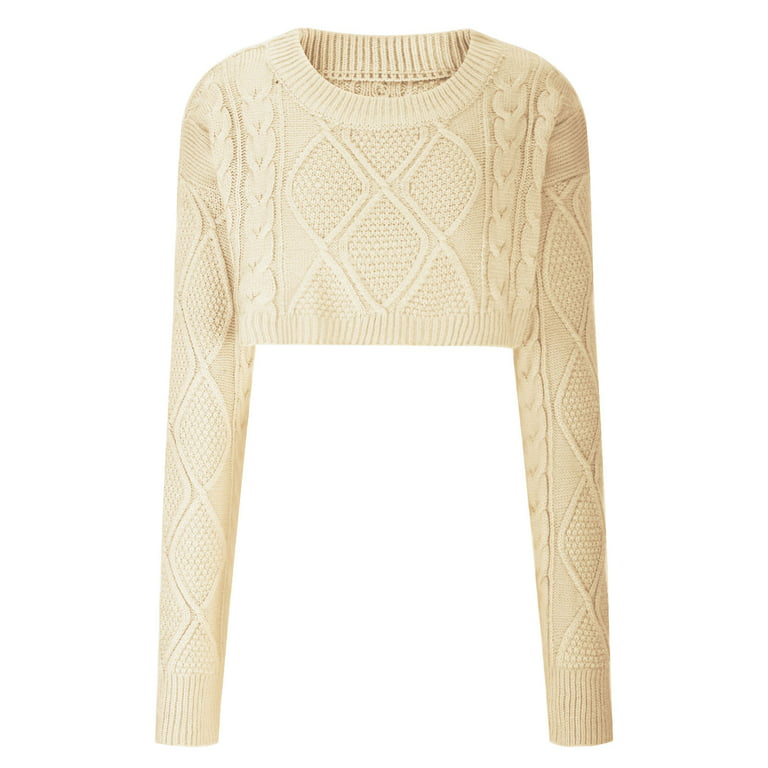 Hfyihgf Womens Crewneck Cropped Sweaters Long Sleeve Y2K Crop Top