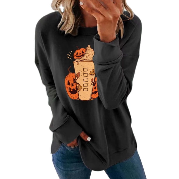 UKAP Sudadera con Estampado de Calabaza para Mujer, Sudadera de Otoño de Manga Larga, Jersey Informal con Cuello Redondo, Tops