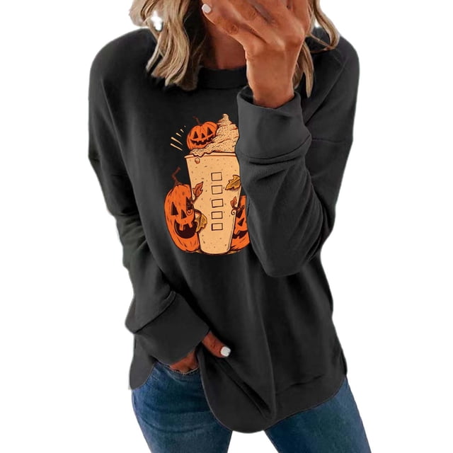 UKAP Sudadera con Estampado de Calabaza para Mujer, Sudadera de Otoño de Manga Larga, Jersey Informal con Cuello Redondo, Tops