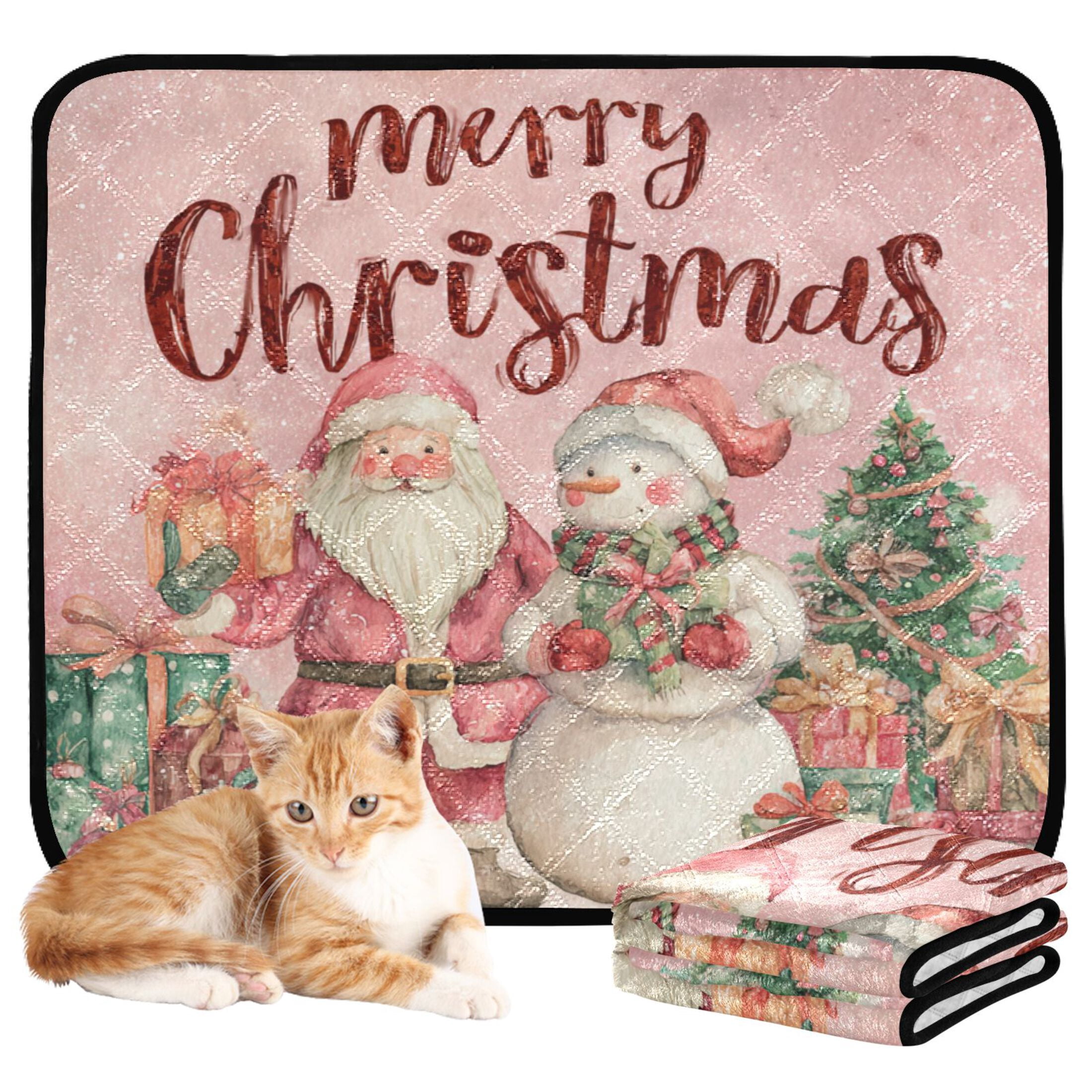 Qxltty Pink Santas and Snowmen Cat litter Pads Pet Set of 2 Diaper Mats Center Anti-leakage Layer Absorbent Soft and Comfortable