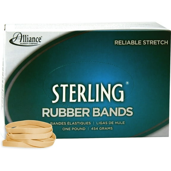 Alliance Sterling Rubber Bands, Size 62 (2-1/2" x 1/4"), Approx. 600 Bands, 1 lb Box, Natural Crepe