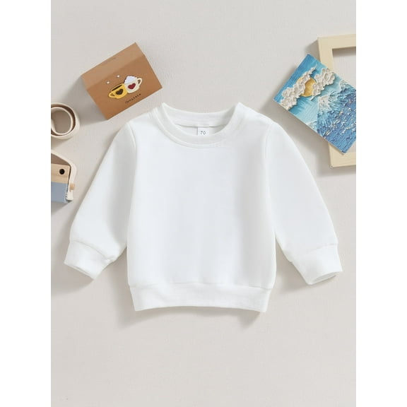 Loicainy Toddler Baby Boy Girl Solid Color Sweatshirts 6 12 18 24 Months 2T 3T Long Sleeve Crewneck Pullover Fall Tops