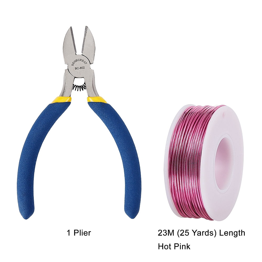 1 Set DIY Jewelry Kits with Aluminum Wire and Iron Side Cutting Pliers Hot Pink 1mm about 23m/roll 6rolls/set