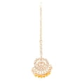 thumbnail image 5 of Efulgenz Indian Maang Tikka Earrings Set Bollywood Crystal Kundan Faux Pearl Head Chain Big Dangle Earrings Jewelry Set, Yellow, 5 of 5