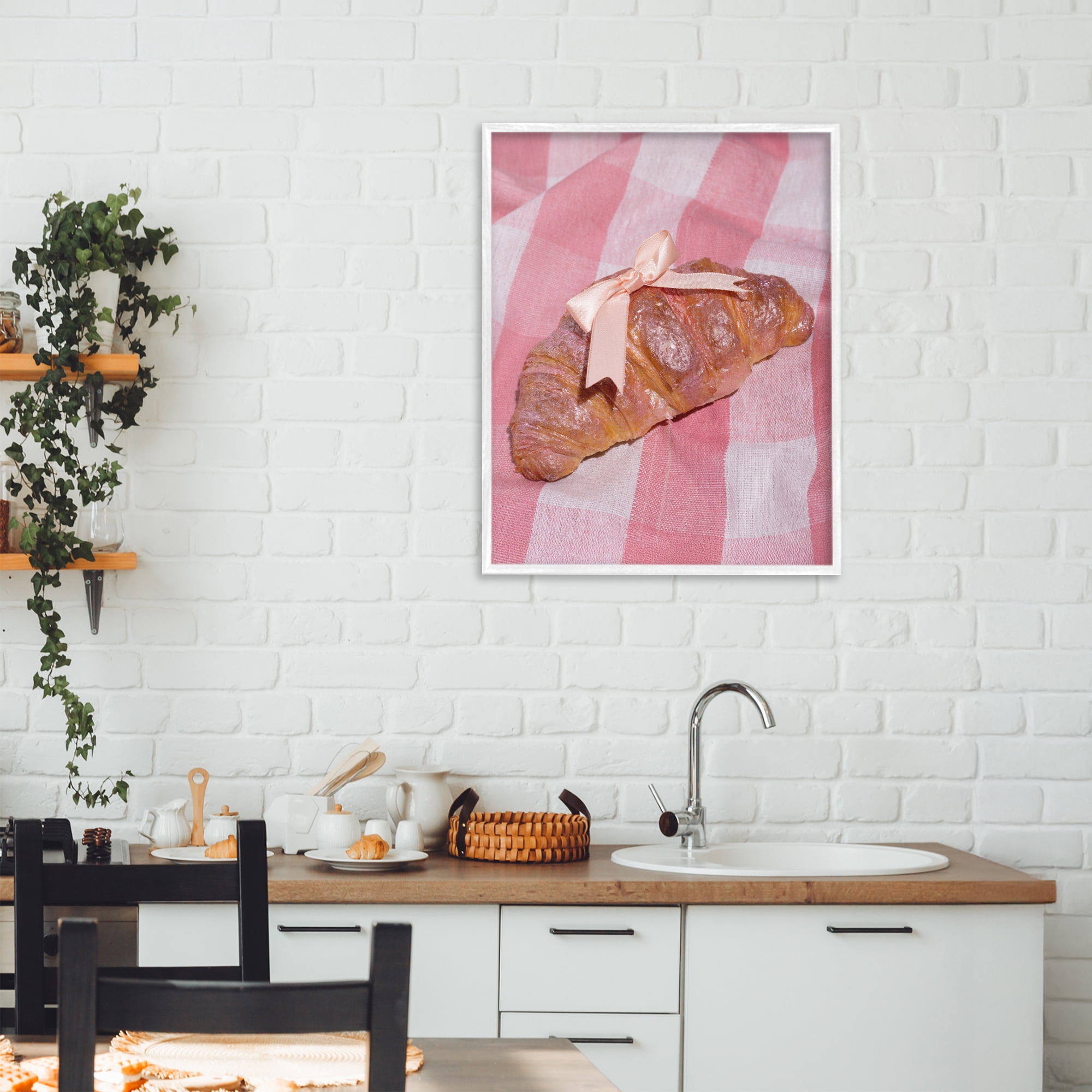 Stupell Industries Glam Ribbon Croissant White Framed Giclee Art, design by LISH Creative