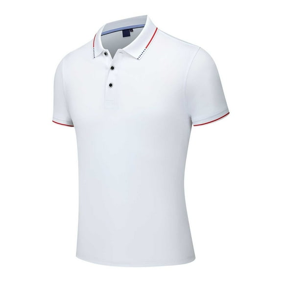 MIXUE Polo Shirts For Men Summer Silk Solid Color Lapel Button Down Short Sleeve Fashion T Shirts Daily-Wear,White,XL