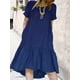 thumbnail image 3 of Vestido Casual De Talla Grande, Vestido De Smock Sólido De Cuello Redondo Con Mangas Enrolladas Y Bolsillos Para Mujer, 3 of 4
