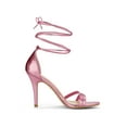 thumbnail image 3 of BLISSFUL STEP Lace Up Open Toe Stiletto Heeled Sandals for Women Pink 10, 3 of 7