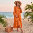 thumbnail image 6 of CIENVNSTG Summer Dresses for Women 2026 Vacation Long Sleeve Maxi Dress V Neck Button Down Flowy Tiered Ruffle Shirt Dress Summer Casual Long Dresses Red 2XL, 6 of 6