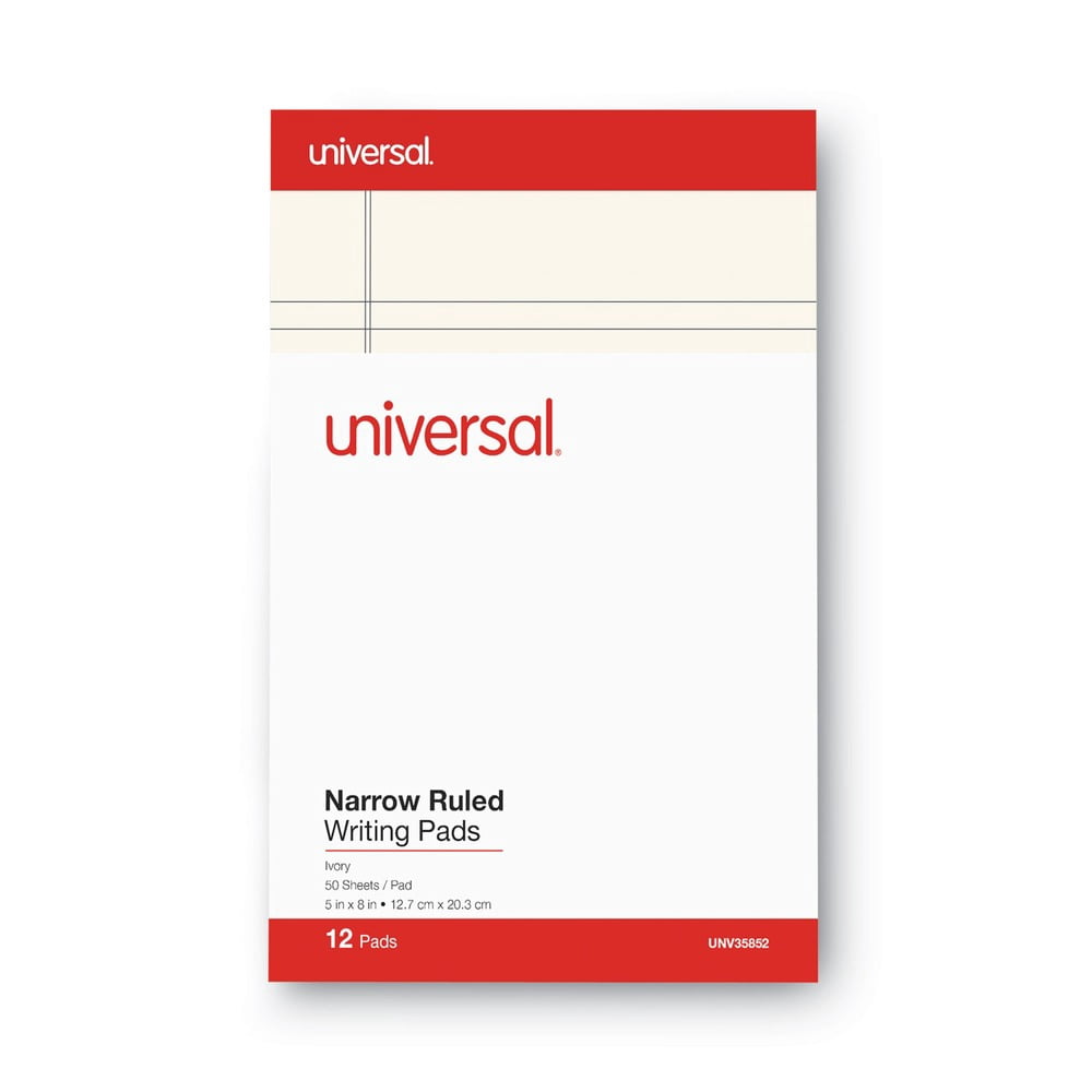 Universal UNV35852 50-Sheet 5 in. x 8 in. Colored Perforated Writing Pads - Narrow Rule, Ivory (1 Dozen)