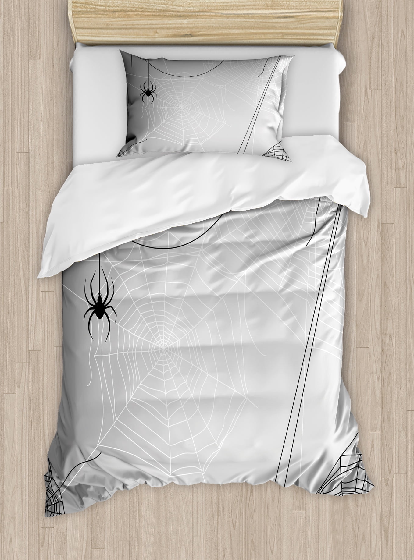 Spider Web Duvet Cover Set Spiders Hanging From Webs Spider Web Duvet Cover Set Spiders Hanging From Webs Inspired Design Dangerous Cartoon Icon Decorative Bedding With Pillow Shams