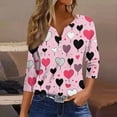 thumbnail image 2 of Valentines Shirts for Women Holiday 3/4 Sleeve Tunic Tops Cute Love Hearts Graphic T-Shirts Loose Button V Neck Pullover Casual Three Quarter Length Blouses Watermelon Red L, 2 of 6